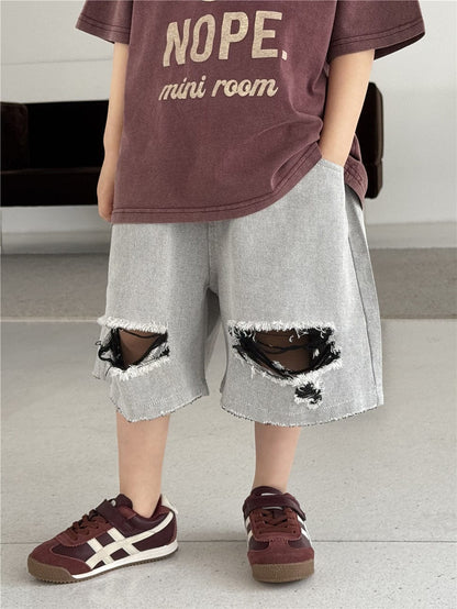 ハーフパンツ・ショートパンツ White Gray / 100cm ダメージ加工ハンパ丈パンツ【mh0009959】