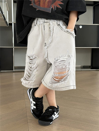 ハーフパンツ・ショートパンツ White Gray / 100cm ダメージ加工デニムハーフパンツ【mh0009961】