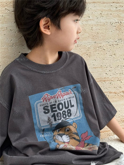 半袖Tシャツ Dark Gray / 100cm タイガープリント半袖Tシャツ【mh0009937】