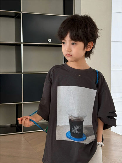 半袖Tシャツ Dark Gray / 100cm フォトプリント半袖Tシャツ【mh0009951】