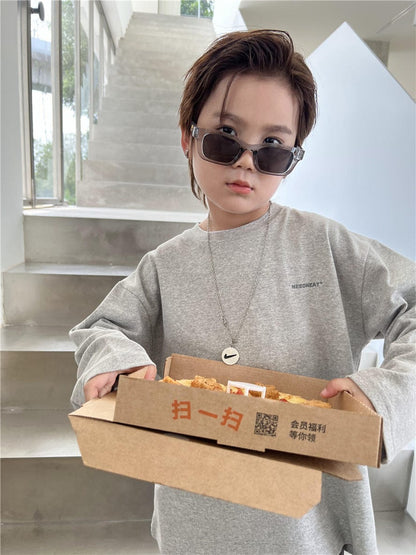 長袖Tシャツ Gray / 90cm キッズトップス ワンポイント長袖Tシャツ【mh0009133】