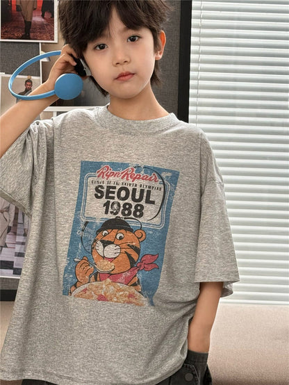 半袖Tシャツ Light Gray / 100cm タイガープリント半袖Tシャツ【mh0009937】