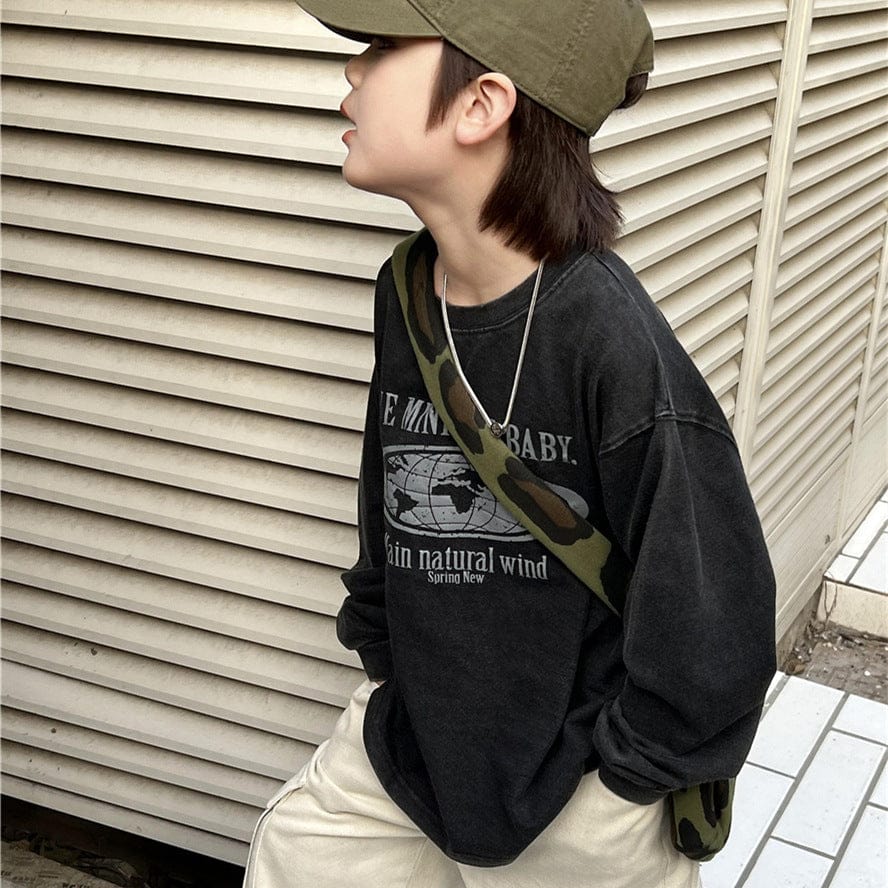 長袖Tシャツ キッズトップス ロゴプリント長袖Tシャツ【mh0009129】