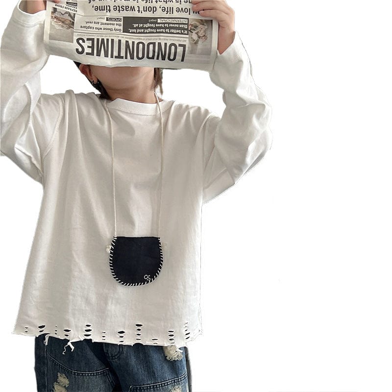 長袖Tシャツ キッズトップス 裾ダメージ加工長袖Tシャツ【mh0009135】