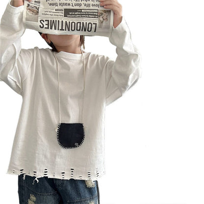 長袖Tシャツ キッズトップス 裾ダメージ加工長袖Tシャツ【mh0009135】