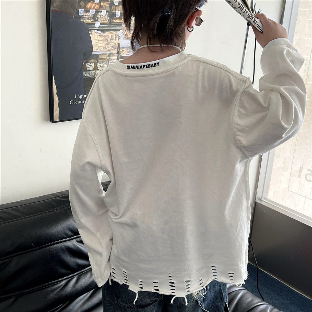 長袖Tシャツ キッズトップス 裾ダメージ加工長袖Tシャツ【mh0009135】