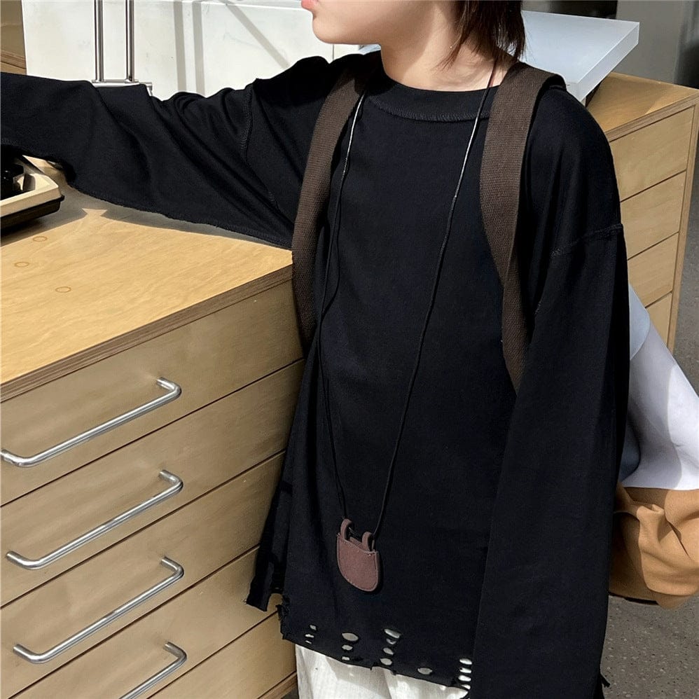 長袖Tシャツ キッズトップス 裾ダメージ加工長袖Tシャツ【mh0009135】