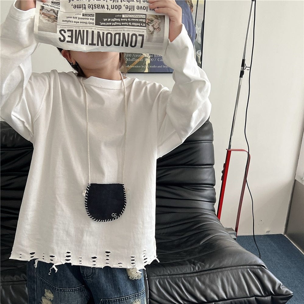 長袖Tシャツ キッズトップス 裾ダメージ加工長袖Tシャツ【mh0009135】