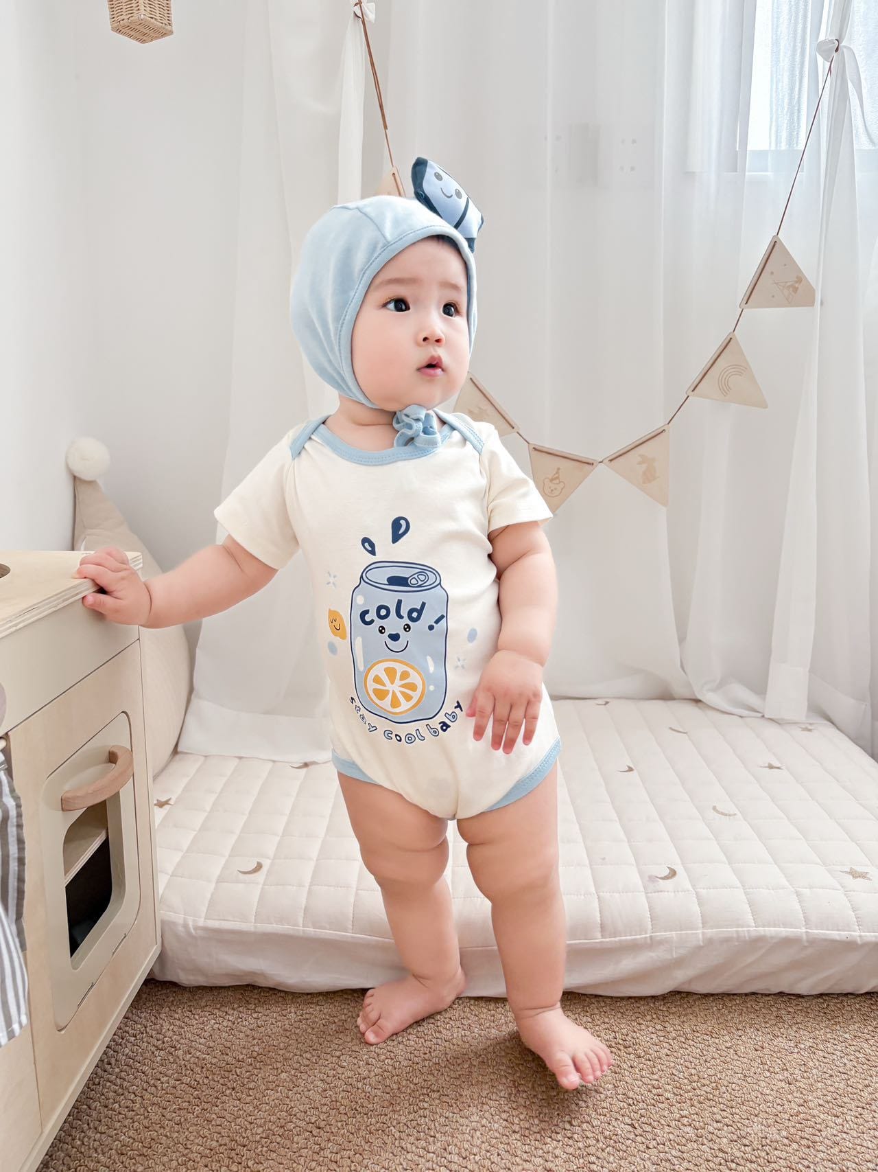 Soda Can Graphic Removable Hood Jumpsuit ソーダ 半袖ロンパース コスチューム【mh0013362】 Light Blue / 66cm TOMMY'S GIFTS 半袖ロンパース