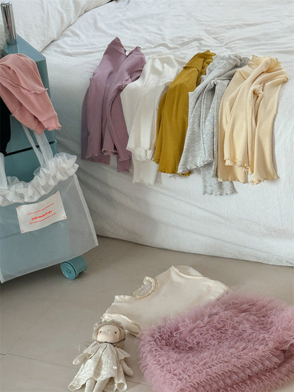 Soft Skin-friendly Frilled Blouse メロウフリル 長袖Tシャツ【mh0012274】 Laibaobao