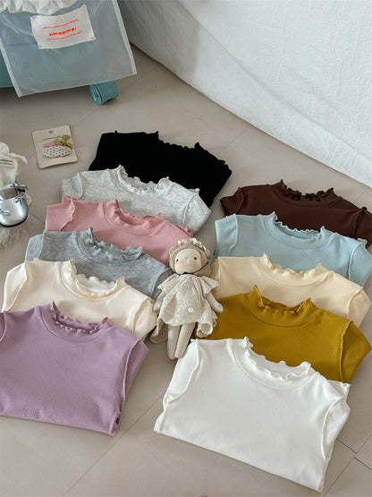 Soft Skin-friendly Frilled Blouse メロウフリル 長袖Tシャツ【mh0012274】 Laibaobao