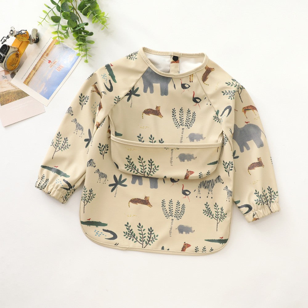 Soft Waterproof Long Sleeve Bib ソフト防水長袖お食事エプロン【mh0012240】 PU a beige elephant / S mamahalo accessories よだれかけ