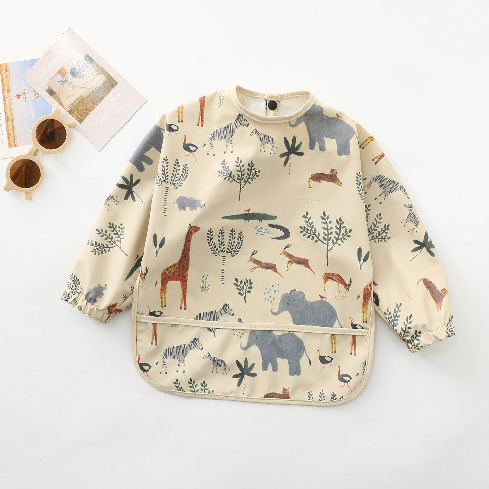 Soft Waterproof Long Sleeve Bib ソフト防水長袖お食事エプロン【mh0012240】 PU Beige elephant / S mamahalo accessories よだれかけ