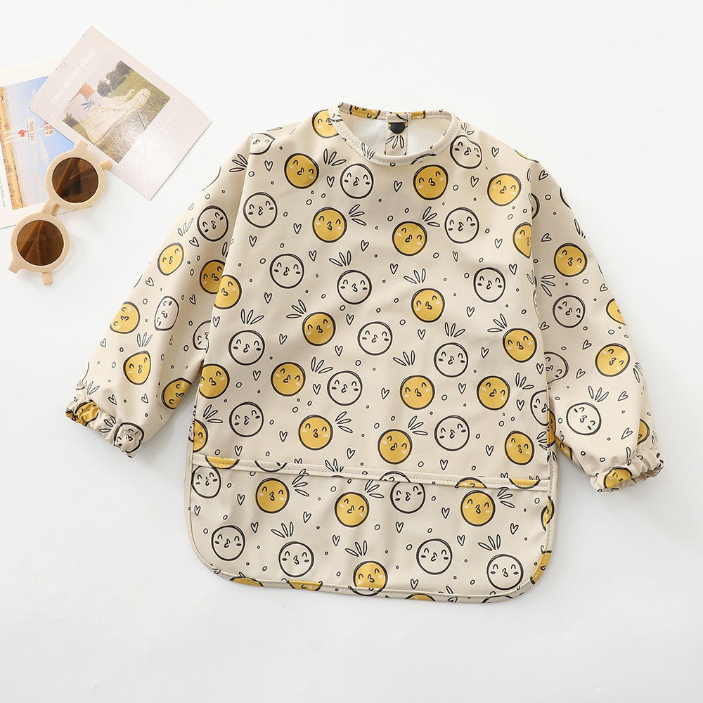 Soft Waterproof Long Sleeve Bib ソフト防水長袖お食事エプロン【mh0012240】 PU beige smiling face / S mamahalo accessories よだれかけ