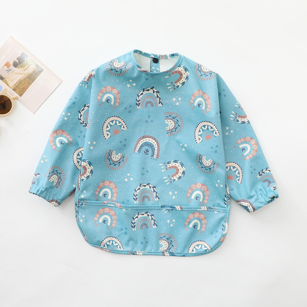 Soft Waterproof Long Sleeve Bib ソフト防水長袖お食事エプロン【mh0012240】 PU blue color rainbow / S mamahalo accessories よだれかけ
