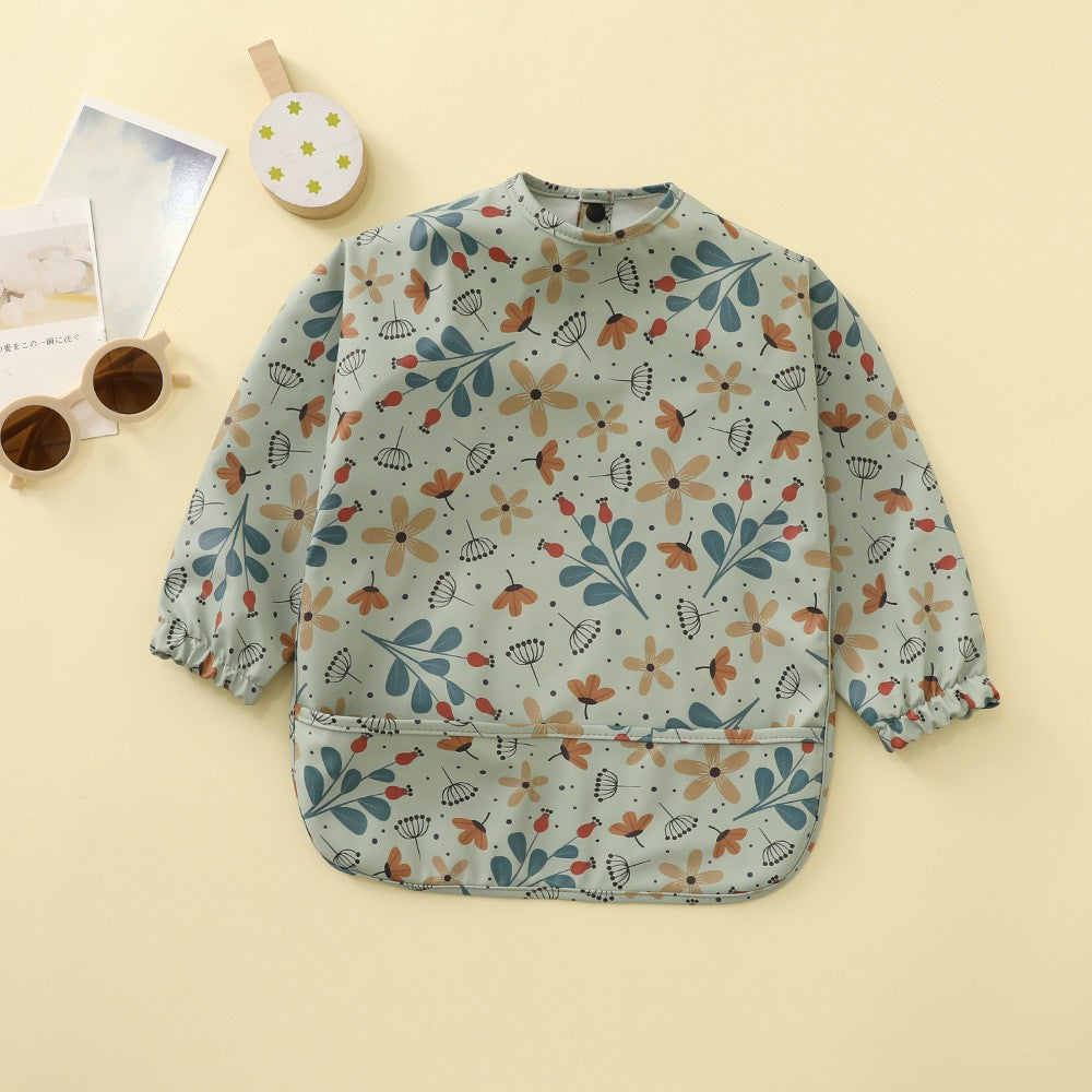 Soft Waterproof Long Sleeve Bib ソフト防水長袖お食事エプロン【mh0012240】 PU blue flower / S mamahalo accessories よだれかけ