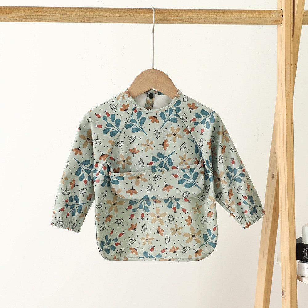 Soft Waterproof Long Sleeve Bib ソフト防水長袖お食事エプロン【mh0012240】 PU blue flowers / S mamahalo accessories よだれかけ