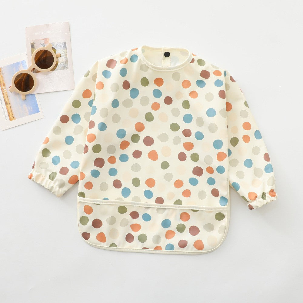 Soft Waterproof Long Sleeve Bib ソフト防水長袖お食事エプロン【mh0012240】 PU colored large dots / S mamahalo accessories よだれかけ