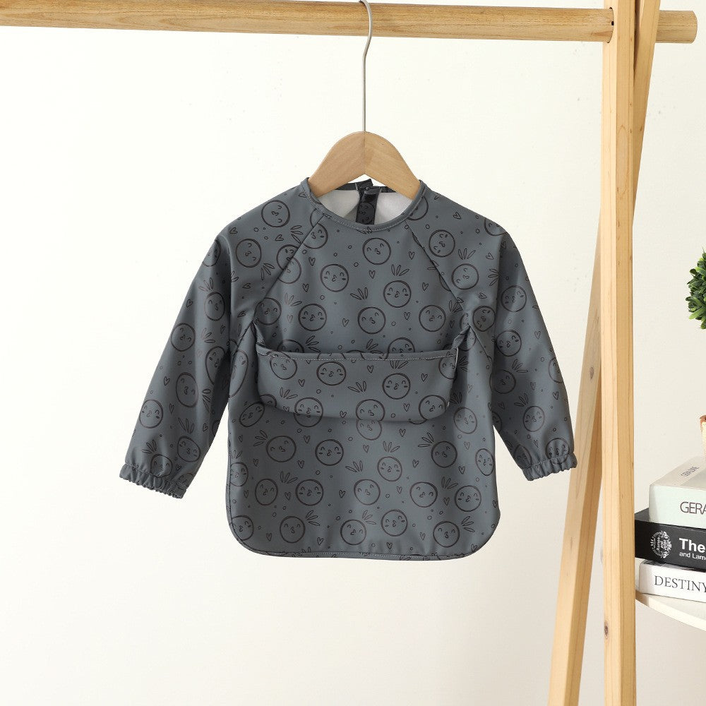 Soft Waterproof Long Sleeve Bib ソフト防水長袖お食事エプロン【mh0012240】 PU gray smiley face / S mamahalo accessories よだれかけ