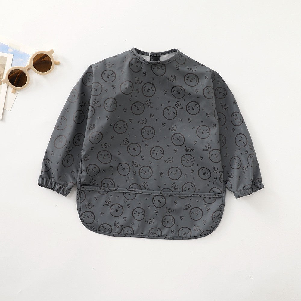 Soft Waterproof Long Sleeve Bib ソフト防水長袖お食事エプロン【mh0012240】 PU gray smiling face / S mamahalo accessories よだれかけ