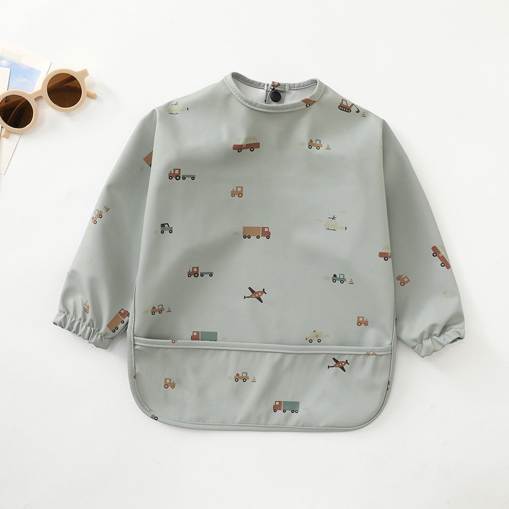 Soft Waterproof Long Sleeve Bib ソフト防水長袖お食事エプロン【mh0012240】 PU green car / S mamahalo accessories よだれかけ