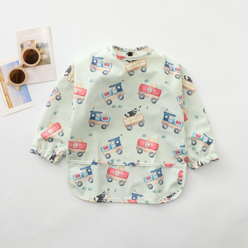 Soft Waterproof Long Sleeve Bib ソフト防水長袖お食事エプロン【mh0012240】 PU green cow car / S mamahalo accessories よだれかけ