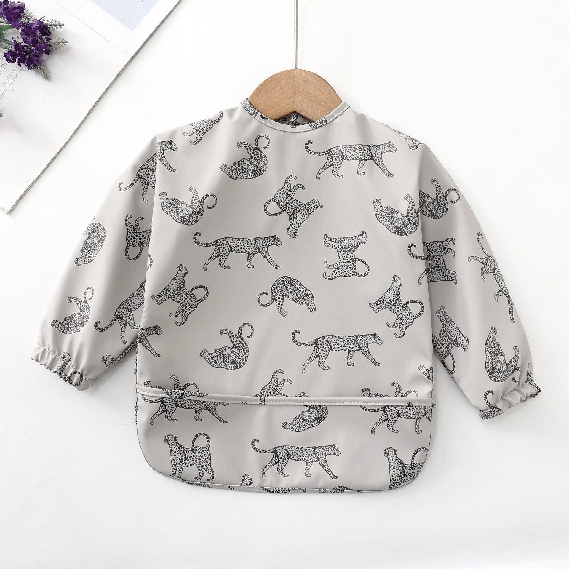Soft Waterproof Long Sleeve Bib ソフト防水長袖お食事エプロン【mh0012240】 PU leopard / S mamahalo accessories よだれかけ