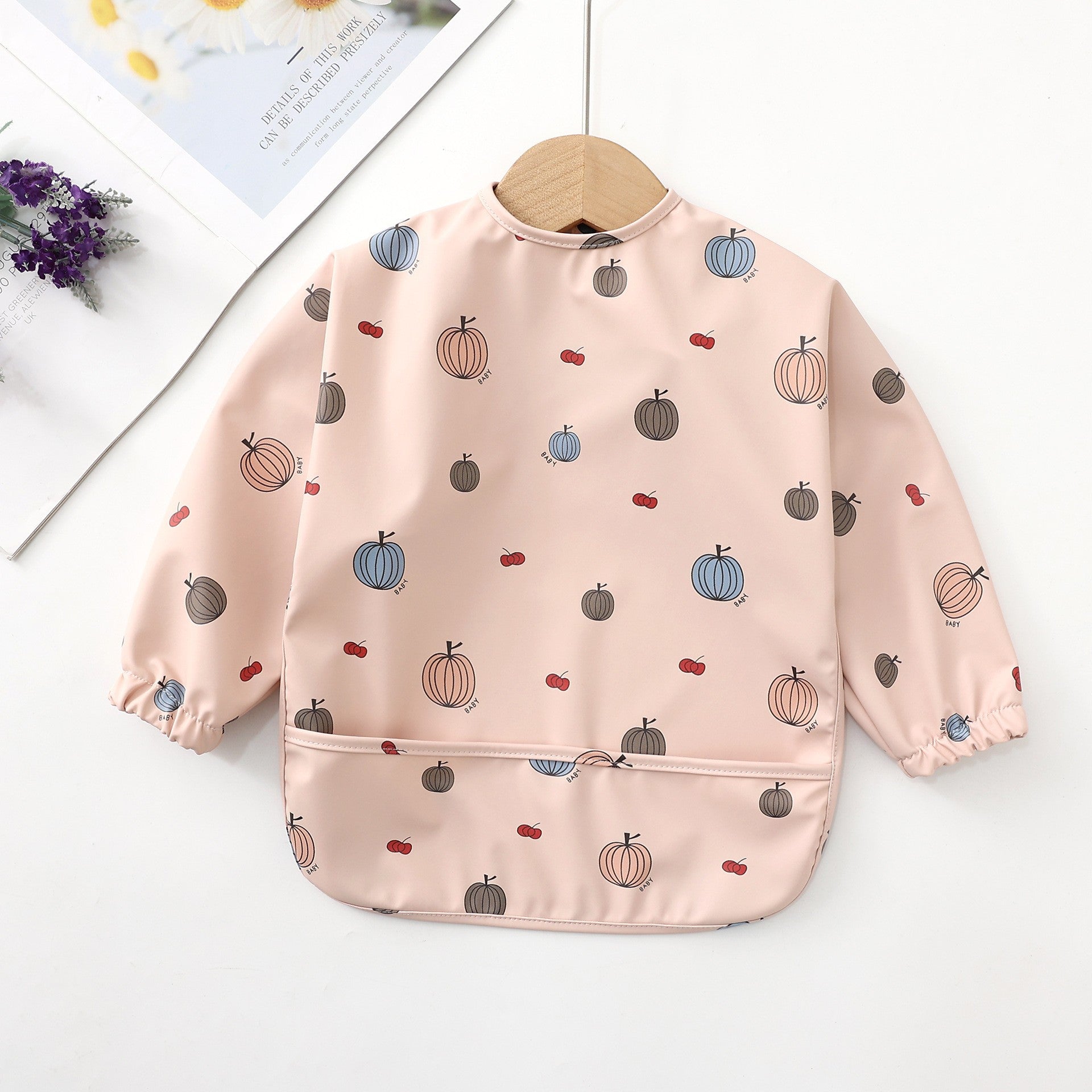 Soft Waterproof Long Sleeve Bib ソフト防水長袖お食事エプロン【mh0012240】 PU of pink pumpkin / S mamahalo accessories よだれかけ