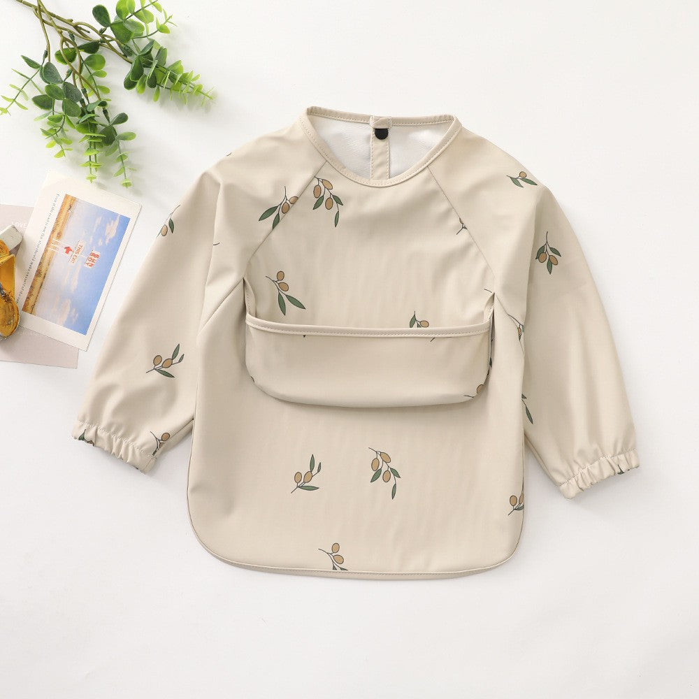 Soft Waterproof Long Sleeve Bib ソフト防水長袖お食事エプロン【mh0012240】 PU olive branch on it / S mamahalo accessories よだれかけ