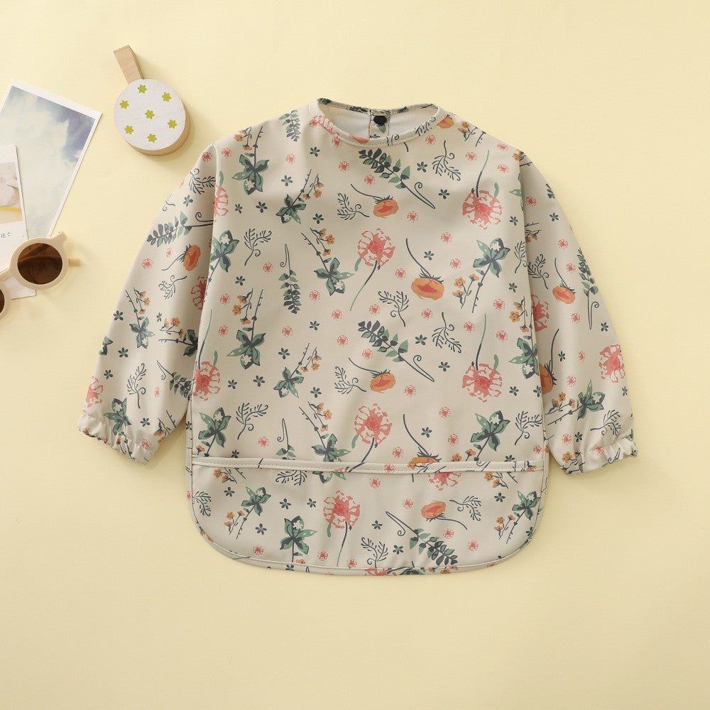 Soft Waterproof Long Sleeve Bib ソフト防水長袖お食事エプロン【mh0012240】 PU pastoral flower / S mamahalo accessories よだれかけ