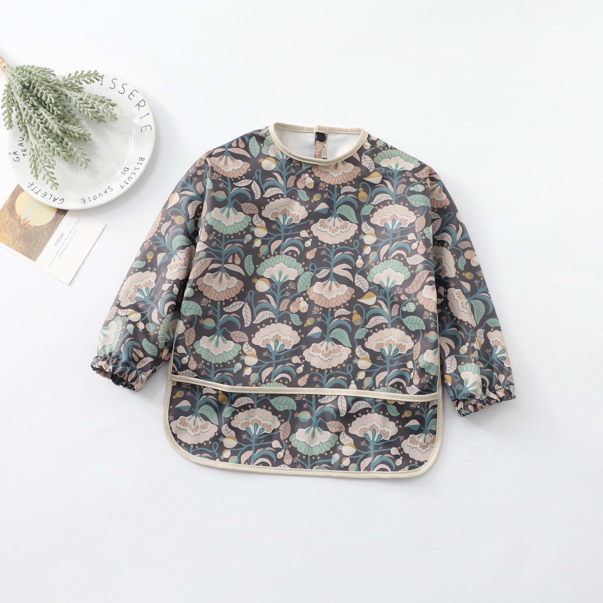 Soft Waterproof Long Sleeve Bib ソフト防水長袖お食事エプロン【mh0012240】 PU peony flower / S mamahalo accessories よだれかけ