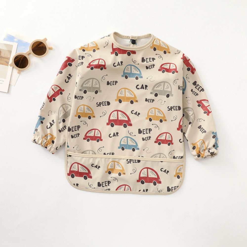 Soft Waterproof Long Sleeve Bib ソフト防水長袖お食事エプロン【mh0012240】 PU red car / S mamahalo accessories よだれかけ