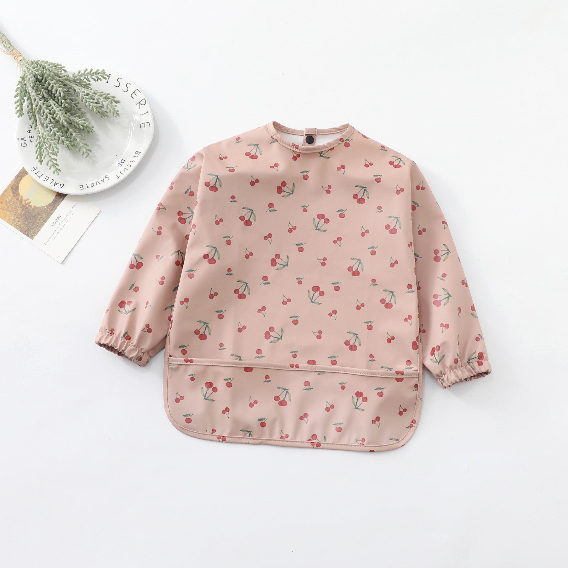 Soft Waterproof Long Sleeve Bib ソフト防水長袖お食事エプロン【mh0012240】 PU red cherry / S mamahalo accessories よだれかけ