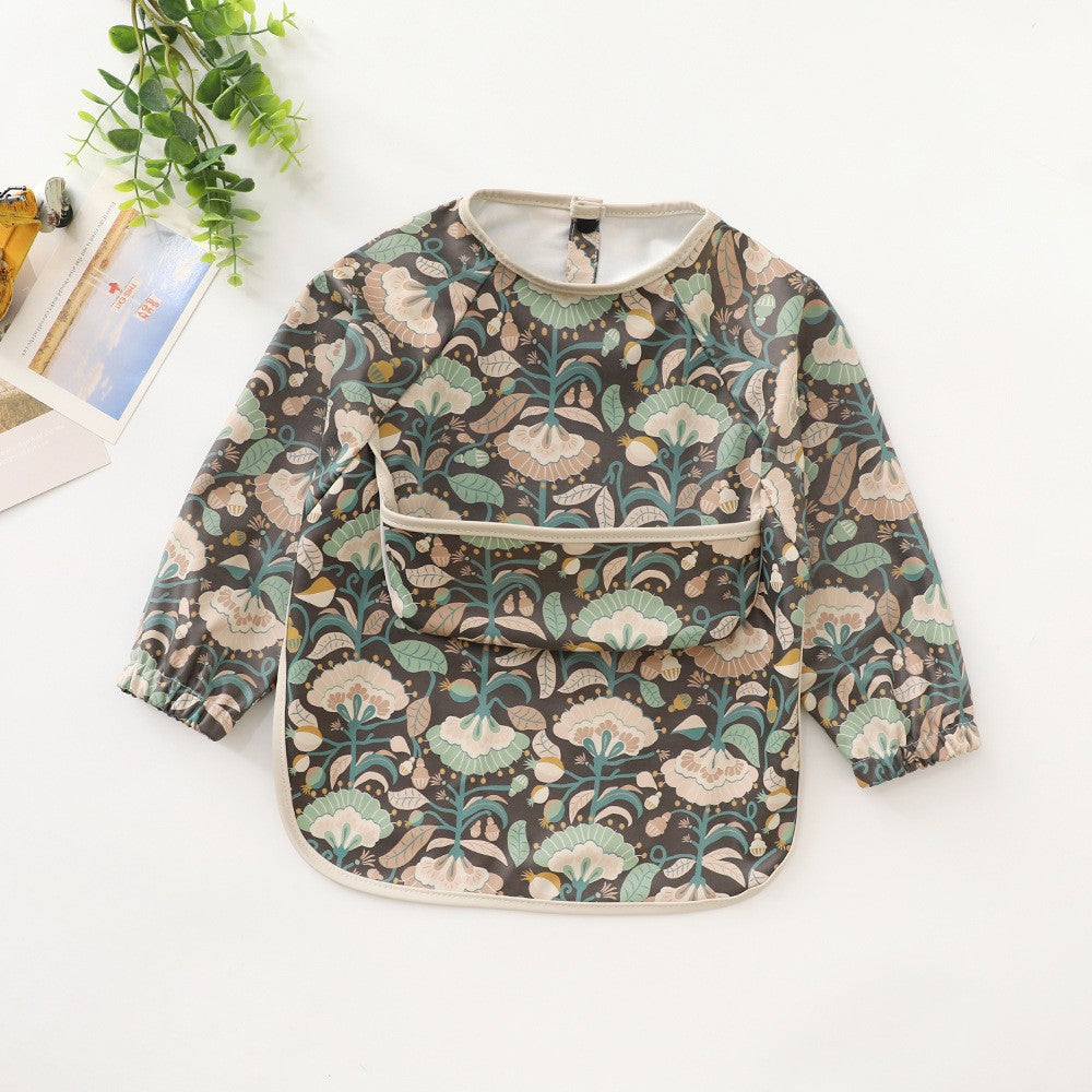 Soft Waterproof Long Sleeve Bib ソフト防水長袖お食事エプロン【mh0012240】 PU the peony flower / S mamahalo accessories よだれかけ