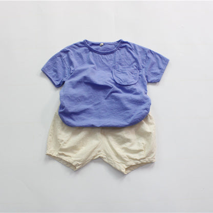 Solid Color Cotton Loose T-shirt キッズ ポケット 半袖 ルーズ Tシャツ【mh0012255】 Forest Map