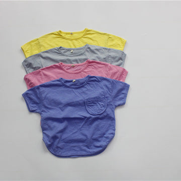 Solid Color Cotton Loose T-shirt キッズ ポケット 半袖 ルーズ Tシャツ【mh0012255】 Forest Map