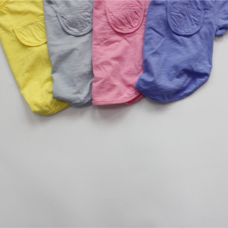 Solid Color Cotton Loose T-shirt キッズ ポケット 半袖 ルーズ Tシャツ【mh0012255】 Forest Map