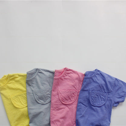 Solid Color Cotton Loose T-shirt キッズ ポケット 半袖 ルーズ Tシャツ【mh0012255】 Forest Map