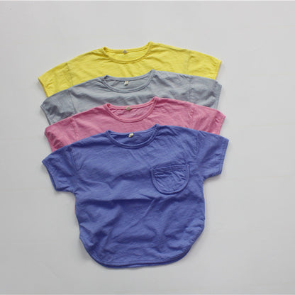 Solid Color Cotton Loose T-shirt キッズ ポケット 半袖 ルーズ Tシャツ【mh0012255】 Forest Map