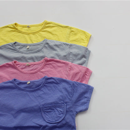 Solid Color Cotton Loose T-shirt キッズ ポケット 半袖 ルーズ Tシャツ【mh0012255】 Forest Map