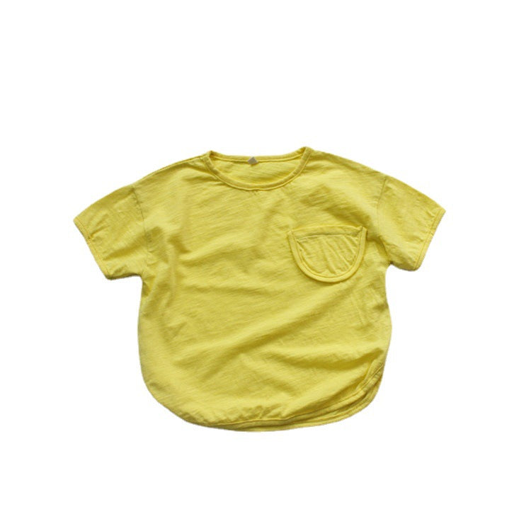 Solid Color Cotton Loose T-shirt キッズ ポケット 半袖 ルーズ Tシャツ【mh0012255】 Forest Map