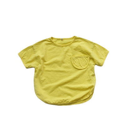 Solid Color Cotton Loose T-shirt キッズ ポケット 半袖 ルーズ Tシャツ【mh0012255】 Forest Map