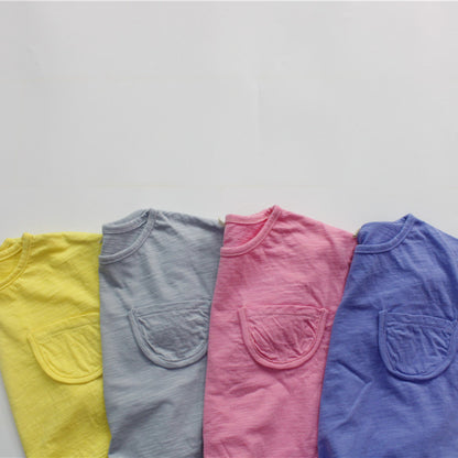 Solid Color Cotton Loose T-shirt キッズ ポケット 半袖 ルーズ Tシャツ【mh0012255】 Forest Map