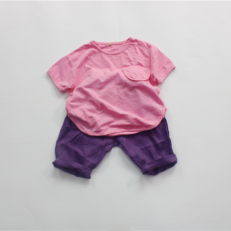 Solid Color Cotton Loose T-shirt キッズ ポケット 半袖 ルーズ Tシャツ【mh0012255】 Forest Map