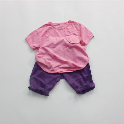 Solid Color Cotton Loose T-shirt キッズ ポケット 半袖 ルーズ Tシャツ【mh0012255】 Forest Map