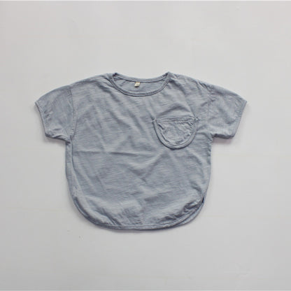 Solid Color Cotton Loose T-shirt キッズ ポケット 半袖 ルーズ Tシャツ【mh0012255】 Gray / 80cm Forest Map