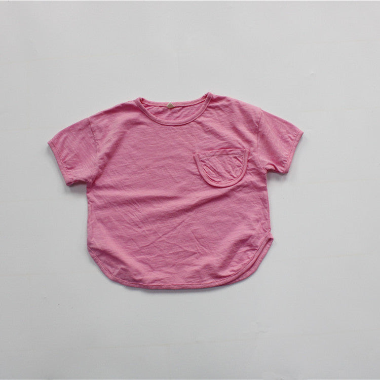 Solid Color Cotton Loose T-shirt キッズ ポケット 半袖 ルーズ Tシャツ【mh0012255】 Pink / 80cm Forest Map