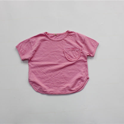 Solid Color Cotton Loose T-shirt キッズ ポケット 半袖 ルーズ Tシャツ【mh0012255】 Pink / 80cm Forest Map
