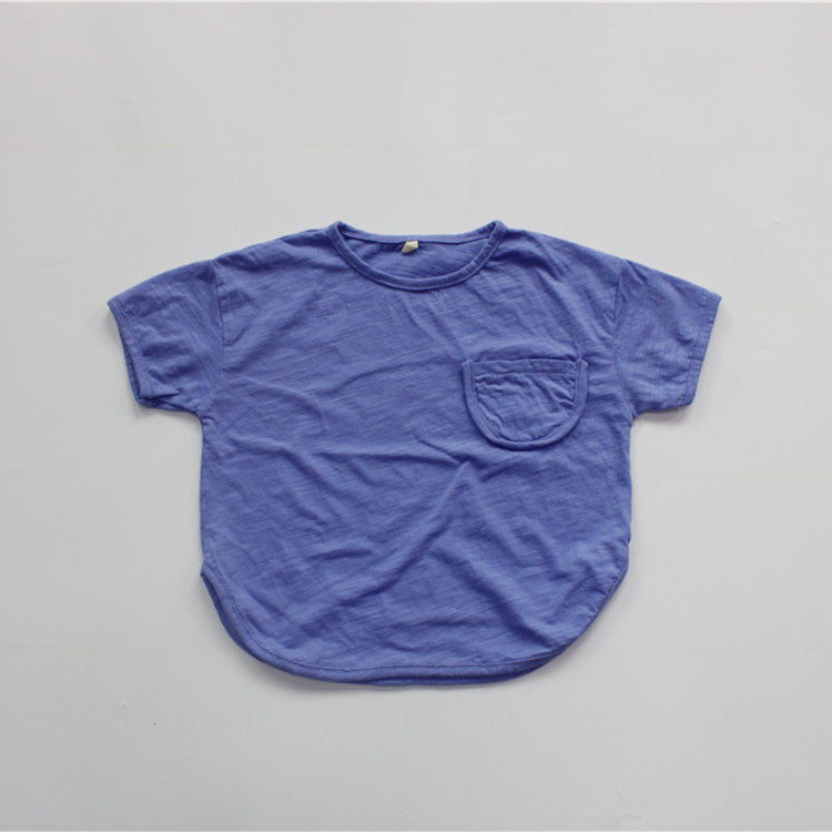 Solid Color Cotton Loose T-shirt キッズ ポケット 半袖 ルーズ Tシャツ【mh0012255】 Purple / 80cm Forest Map