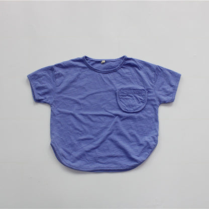 Solid Color Cotton Loose T-shirt キッズ ポケット 半袖 ルーズ Tシャツ【mh0012255】 Purple / 80cm Forest Map